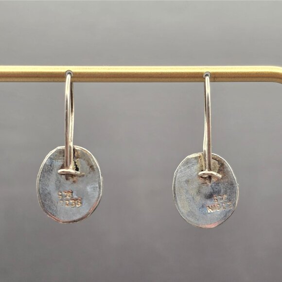 SEZGIN Sterling Silver Drop Earrings 1" Blue Cat’s Eye Signed 925 Oval 4.35g - Picture 10 of 12